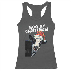 Christmas Cow Racerback Tank Top Funny Moo Ry Christmas Farmer Gift TS10 Dark Heather Print Your Wear