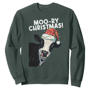 Christmas Cow Sweatshirt Funny Moo Ry Christmas Farmer Gift TS10 Dark Forest Green Print Your Wear