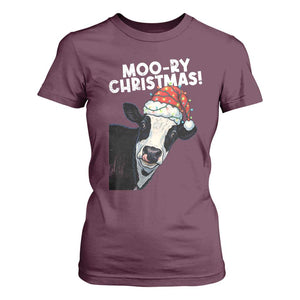 Christmas Cow T Shirt For Women Funny Moo Ry Christmas Farmer Gift TS10 Maroon Print Your Wear