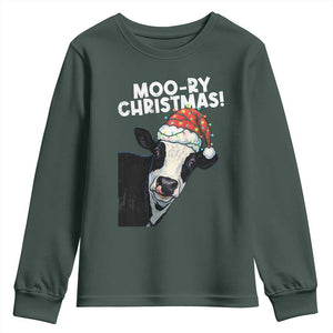 Christmas Cow Youth Sweatshirt Funny Moo Ry Christmas Farmer Gift TS10 Dark Forest Green Print Your Wear
