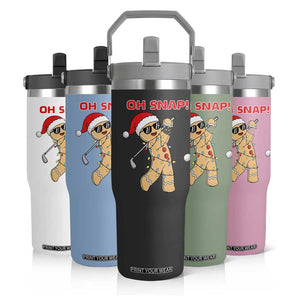 Oh Snap Gingerbreadman Golfer Flip Straw Tumbler Funny Golf Christmas Golfing Pajamas TS10 Print Your Wear