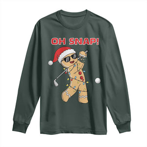 Oh Snap Gingerbreadman Golfer Long Sleeve Shirt Funny Golf Christmas Golfing Pajamas TS10 Dark Forest Green Print Your Wear