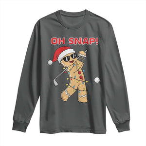 Oh Snap Gingerbreadman Golfer Long Sleeve Shirt Funny Golf Christmas Golfing Pajamas TS10 Dark Heather Print Your Wear
