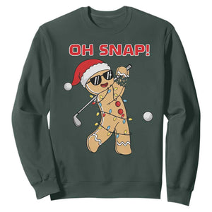 Oh Snap Gingerbreadman Golfer Sweatshirt Funny Golf Christmas Golfing Pajamas TS10 Dark Forest Green Print Your Wear