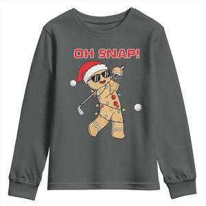 Oh Snap Gingerbreadman Golfer Youth Sweatshirt Funny Golf Christmas Golfing Pajamas TS10 Dark Heather Print Your Wear