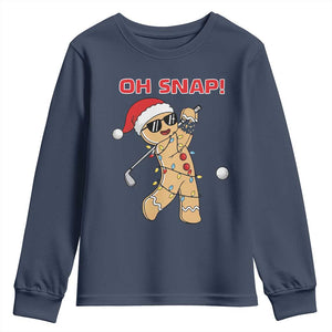 Oh Snap Gingerbreadman Golfer Youth Sweatshirt Funny Golf Christmas Golfing Pajamas TS10 Navy Print Your Wear