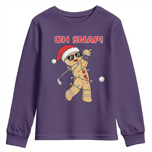 Oh Snap Gingerbreadman Golfer Youth Sweatshirt Funny Golf Christmas Golfing Pajamas TS10 Purple Print Your Wear
