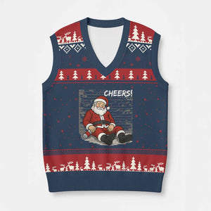 Funny Xmas Santa Claus Drinking Beer V-Neck Knit Sweater Vest Wonderful Time TS10 Navy Red Print Your Wear