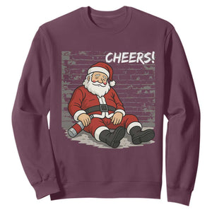 Funny Christmas Santa Claus Drinking Beer Sweatshirt Wonderful Time TS10 Maroon Print Your Wear