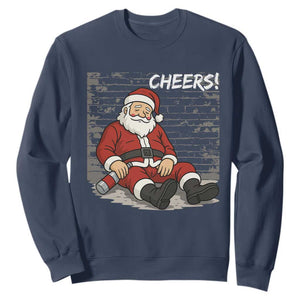 Funny Christmas Santa Claus Drinking Beer Sweatshirt Wonderful Time TS10 Navy Print Your Wear