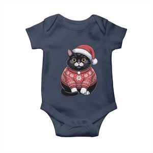Christmas Black Cat Baby Onesie Catmas Gift For New Year TS10 Navy Print Your Wear