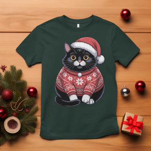 Christmas Black Cat T Shirt Catmas Gift For New Year TS10 Dark Forest Green Print Your Wear