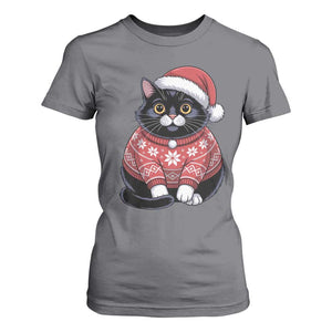 Christmas Black Cat T Shirt For Women Catmas Gift For New Year TS10 Charcoal Print Your Wear