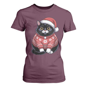 Christmas Black Cat T Shirt For Women Catmas Gift For New Year TS10 Maroon Print Your Wear
