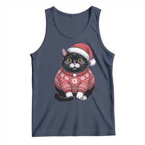 Christmas Black Cat Tank Top Catmas Gift For New Year TS10 Navy Print Your Wear