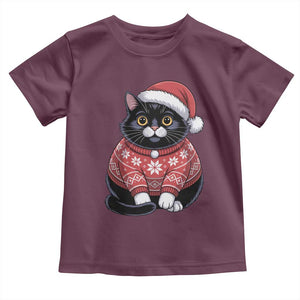 Christmas Black Cat Toddler T Shirt Catmas Gift For New Year TS10 Maroon Print Your Wear