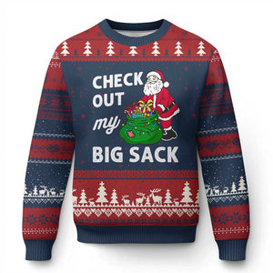 Retro Funny Santa Ugly Christmas Sweater Xmas Joke Check Out My Big Sack TS10 Navy Red Print Your Wear