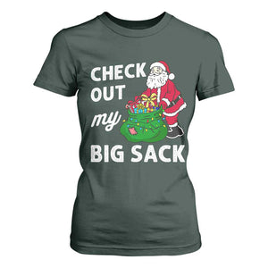 Retro Funny Santa T Shirt For Women Christmas Joke Check Out My Big Sack TS10 Dark Forest Green Print Your Wear