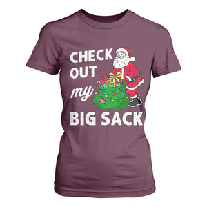 Retro Funny Santa T Shirt For Women Christmas Joke Check Out My Big Sack TS10 Maroon Print Your Wear