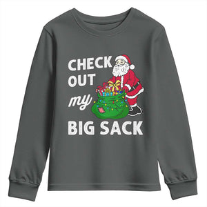 Retro Funny Santa Youth Sweatshirt Christmas Joke Check Out My Big Sack TS10 Dark Heather Print Your Wear