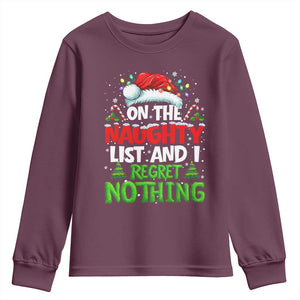 Funny Christmas Youth Sweatshirt On The Naughty List I Regret Nothing TS10 Maroon Print Your Wear