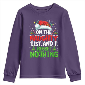 Funny Christmas Youth Sweatshirt On The Naughty List I Regret Nothing TS10 Purple Print Your Wear