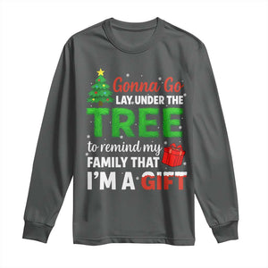 Funny Christmas Long Sleeve Shirt Lay Under The Tree Xmas Family Pajama Gift TS10 Dark Heather Print Your Wear