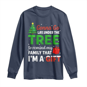Funny Christmas Long Sleeve Shirt Lay Under The Tree Xmas Family Pajama Gift TS10 Navy Print Your Wear