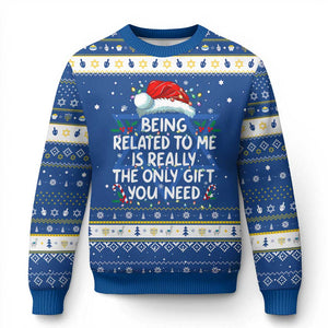 Being Related To Me Funny Christmas Hanukkah Ugly Sweater Family Xmas Pajamas TS10 Blue White Print Your Wear