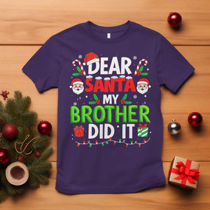Dear Santa My Brother Did It Funny Christmas T Shirt Boys Girls Kids TS10 Purple Print Your Wear