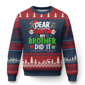 Dear Santa My Brother Did It Funny Xmas Ugly Christmas Sweater Boys Girls Kids TS10 Navy Red Print Your Wear