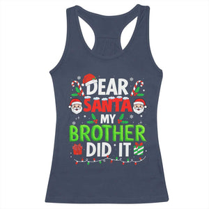 Dear Santa My Brother Did It Funny Christmas Racerback Tank Top Boys Girls Kids TS10 Navy Print Your Wear