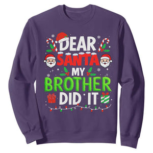 Dear Santa My Brother Did It Funny Christmas Sweatshirt Boys Girls Kids TS10 Purple Print Your Wear