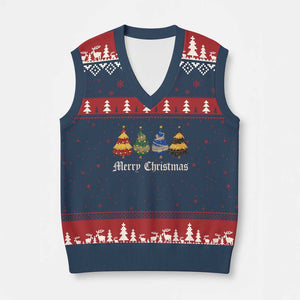 Xmas Tree V-Neck Knit Sweater Vest Retro Wizard Trees Magical Cute Family Pajama TS10 Navy Red Print Your Wear