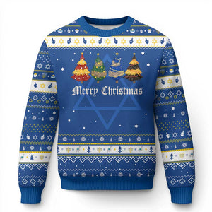 Christmas Tree Hanukkah Ugly Sweater Retro Wizard Trees Magical Cute Family Pajama TS10 Blue White Print Your Wear