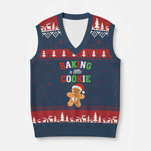 Xmas Pregnant V-Neck Knit Sweater Vest Baking A Little Cookie Maternity Pregnancy Announcement TS10 Navy Red Print Your Wear