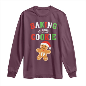 Christmas Pregnant Long Sleeve Shirt Baking A Little Cookie Maternity Pregnancy Announcement TS10 Maroon Print Your Wear