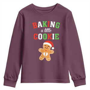 Christmas Pregnant Youth Sweatshirt Baking A Little Cookie Maternity Pregnancy Announcement TS10 Maroon Print Your Wear