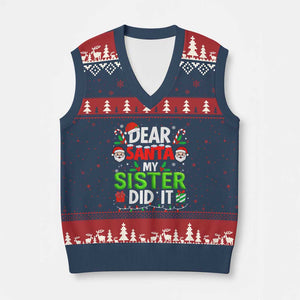 Dear Santa My Sister Did It Funny Xmas V-Neck Knit Sweater Vest Boys Girls Kids TS10 Navy Red Print Your Wear