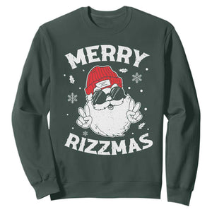 Funny Christmas Santa Sweatshirt Merry Rizzmas Kids Teens School TS10 Dark Forest Green Print Your Wear