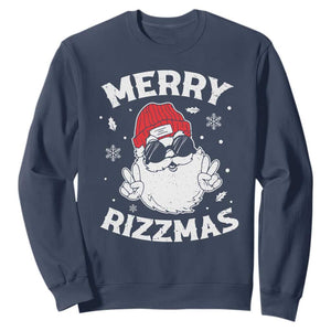 Funny Christmas Santa Sweatshirt Merry Rizzmas Kids Teens School TS10 Navy Print Your Wear