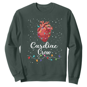Christmas Cardiac Nurse Sweatshirt Cardiac Crew Anatomical Anatomy Xmas Heart With Lights TS10 Dark Forest Green Print Your Wear