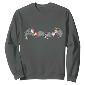 Opossum Christmas Sweatshirt Funny Wild Animals Xmas Lights TS10 Dark Heather Print Your Wear