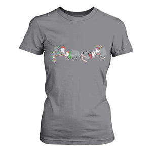 Opossum Christmas T Shirt For Women Funny Wild Animals Xmas Lights TS10 Charcoal Print Your Wear