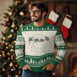 Opossum Xmas Ugly Christmas Sweater Funny Wild Animals Xmas Lights TS10 Green Print Your Wear