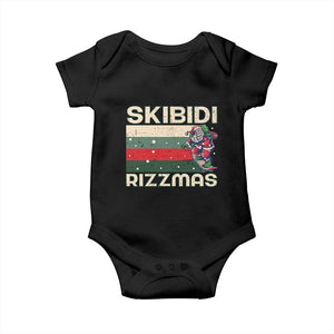 Funny Christmas Baby Onesie Skibidi Rizzmas Rizz Santa Clause Skating Board Xmas Retro Stripe TS10 Black Print Your Wear
