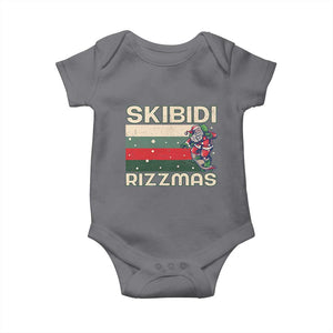 Funny Christmas Baby Onesie Skibidi Rizzmas Rizz Santa Clause Skating Board Xmas Retro Stripe TS10 Charcoal Print Your Wear