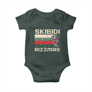 Funny Christmas Baby Onesie Skibidi Rizzmas Rizz Santa Clause Skating Board Xmas Retro Stripe TS10 Print Your Wear