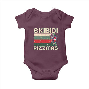 Funny Christmas Baby Onesie Skibidi Rizzmas Rizz Santa Clause Skating Board Xmas Retro Stripe TS10 Maroon Print Your Wear