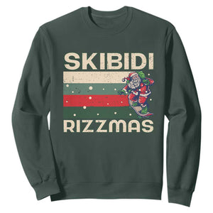 Funny Christmas Sweatshirt Skibidi Rizzmas Rizz Santa Clause Skating Board Xmas Retro Stripe TS10 Dark Forest Green Print Your Wear